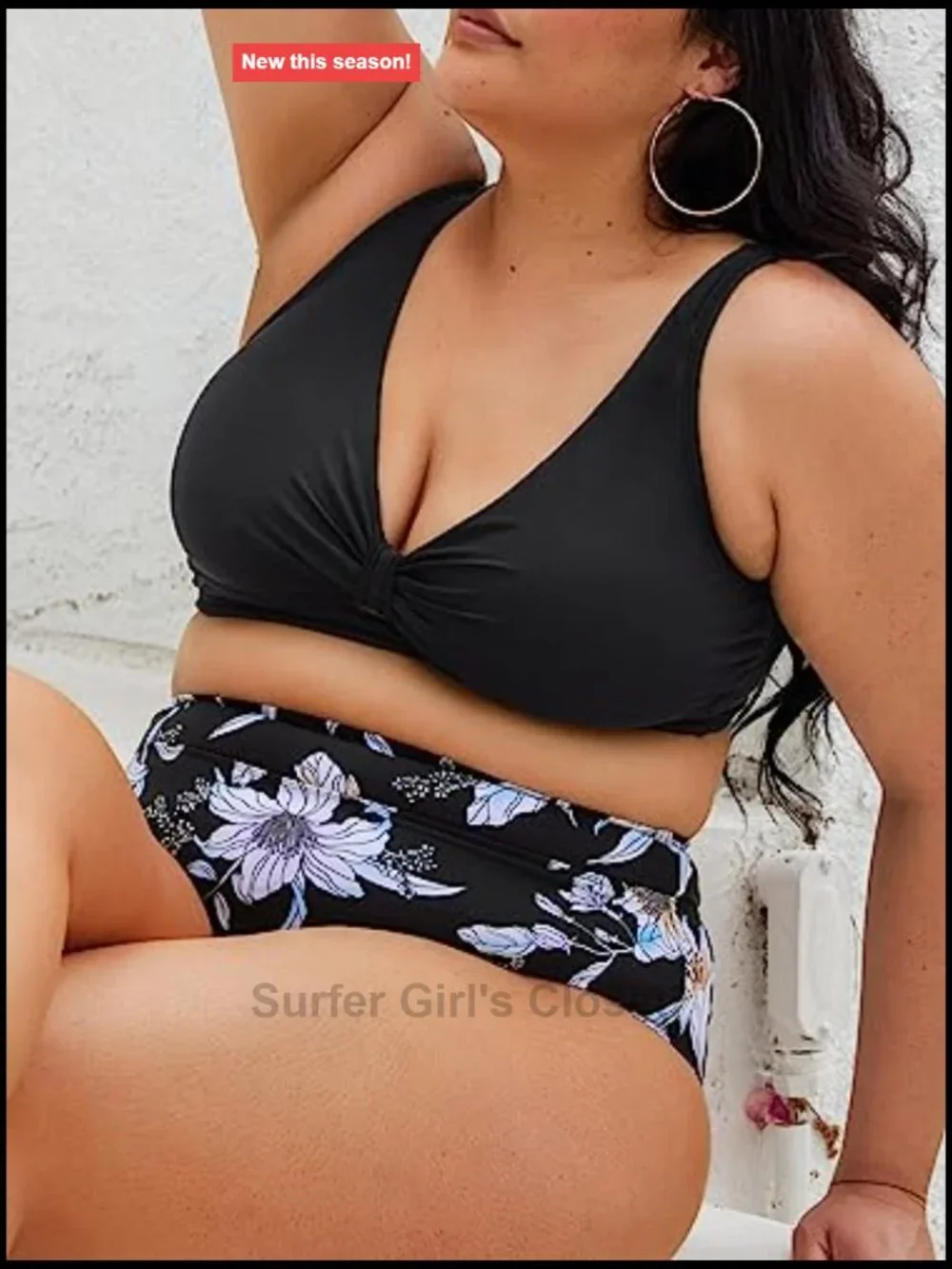 Plus Size High Waisted Cutout Bikini Set with Back Hook